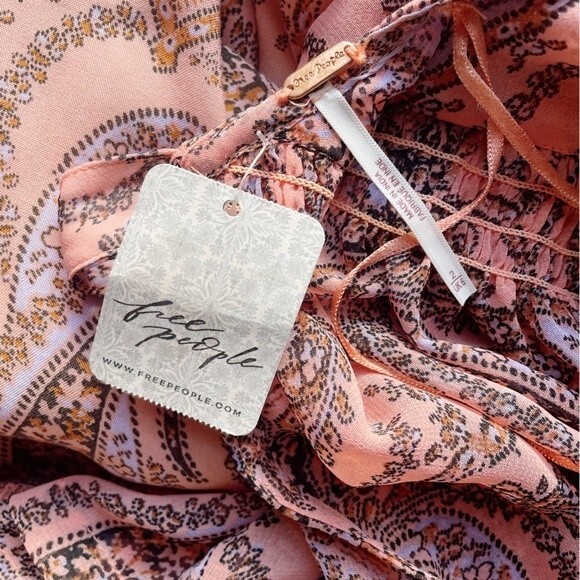NWT Free People Mirage Maxi Dress Long Sleeve Flowy Boho Peach Combo Size 2 NEW - Picture 13 of 16